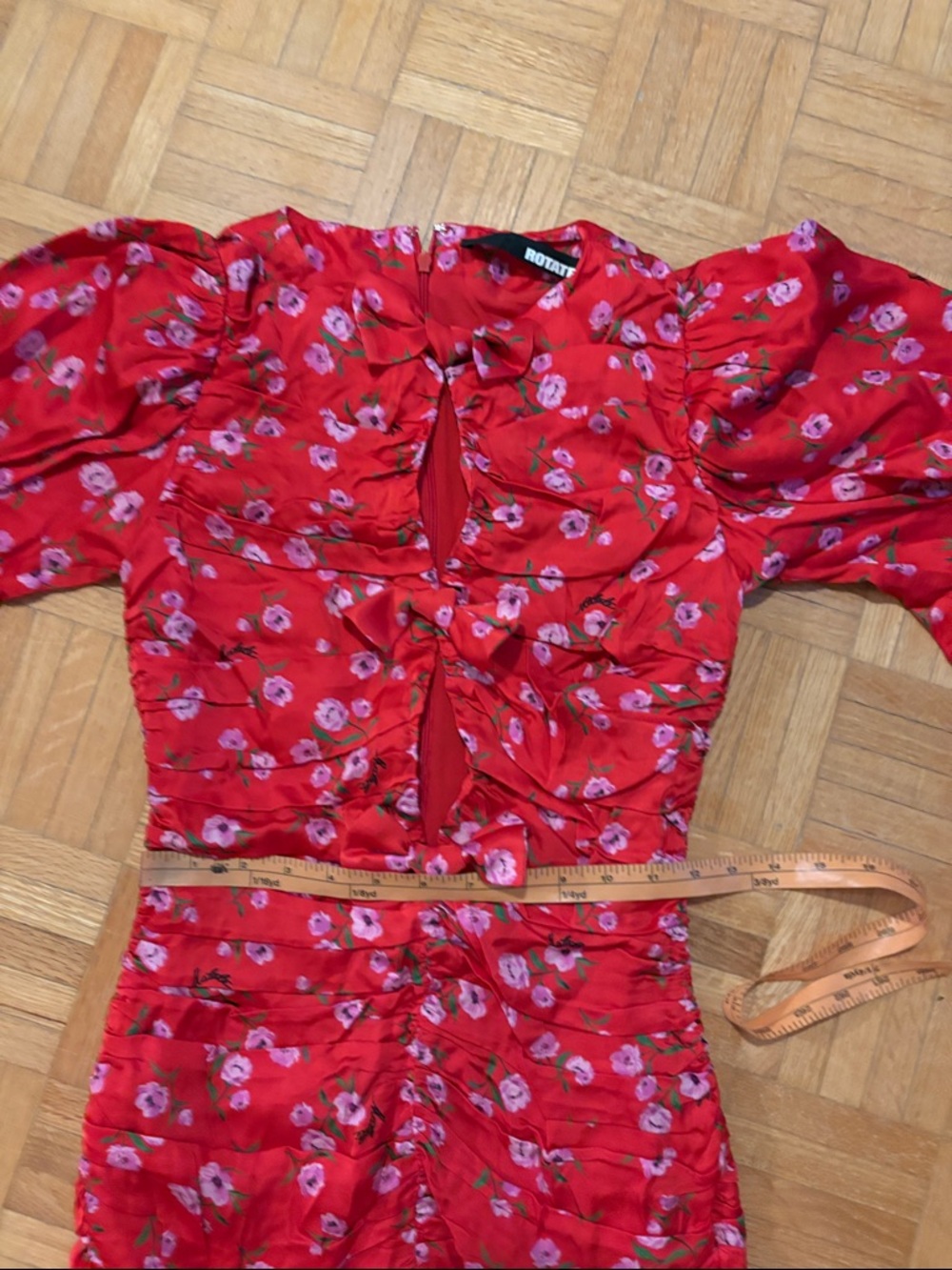 Rotate Red Floral Ruched Mini Dress - Picture 11 of 16